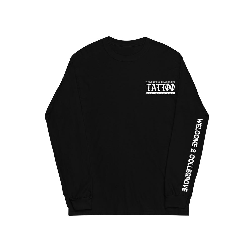 Collegrove Tattoo Long Sleeve T-Shirt on Black - Front